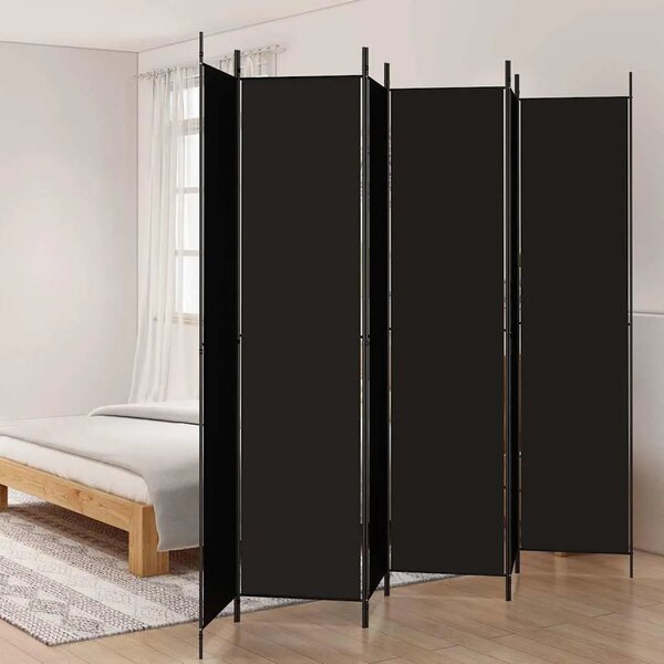 Paravan - Sobna pregrada s 6 panela crna 300 x 220 cm od tkanine - Crna 300 x 220 cm 1 1