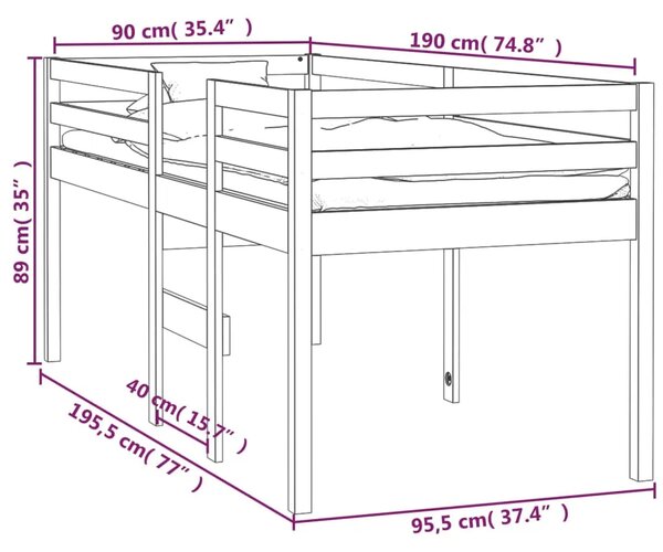 Visoki krevet 90 x 190 cm od masivne borovine - Prirodna 90 x 190 cm Prirodna 90 x 190 cm