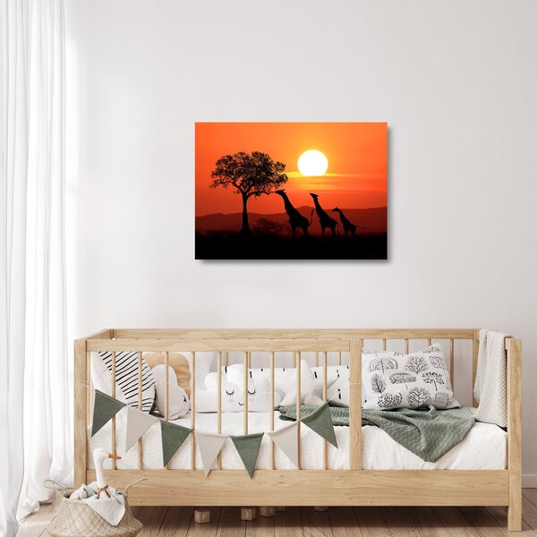 Staklena slika žirafa u zalasku sunca (70x50 cm)