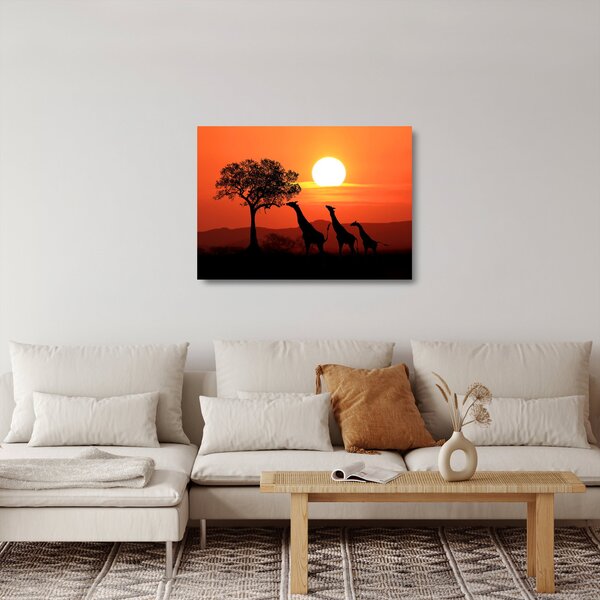 Staklena slika žirafa u zalasku sunca (70x50 cm)