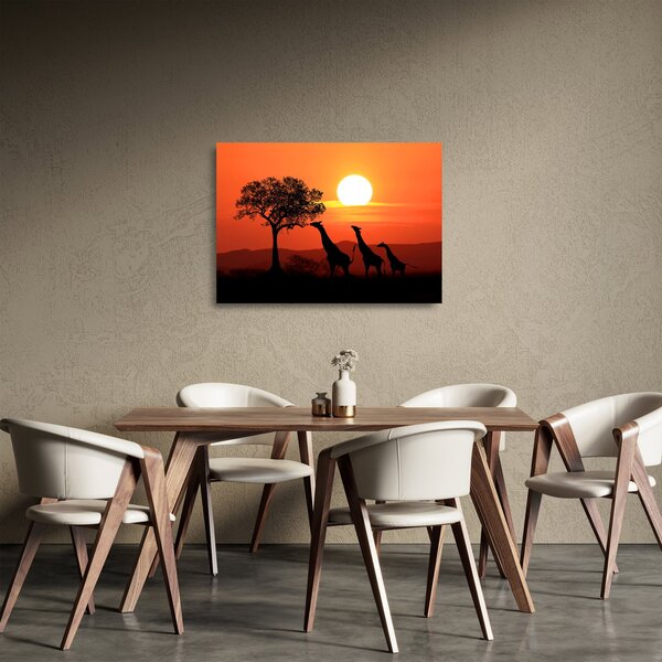 Staklena slika žirafa u zalasku sunca (70x50 cm)
