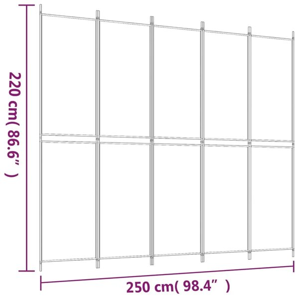 Paravan - Sobna pregrada s 5 panela bijela 250 x 220 cm od tkanine - Bijela 250 x 220 cm 1 1