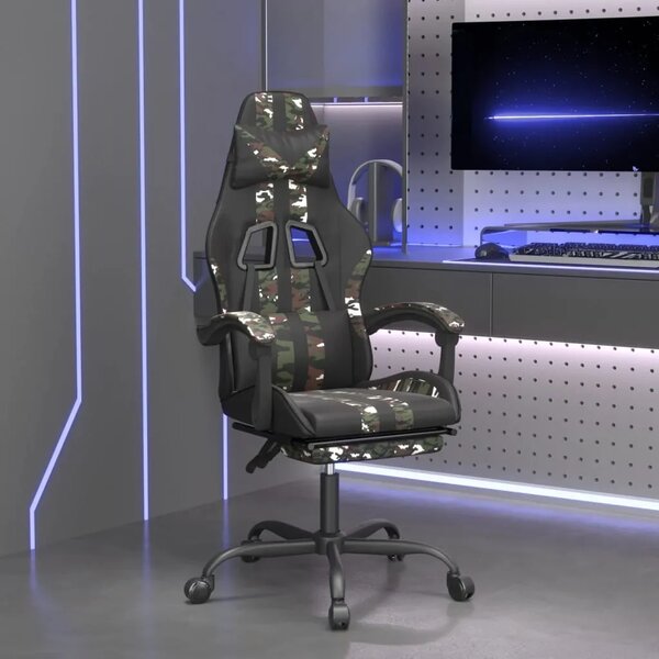 Gaming stolica s osloncem za noge crno-maskirna od umjetne kože - Crna i maskirna 1 Sa naslonom za noge Crna i maskirna