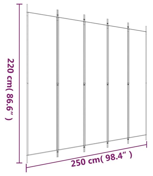 Paravan - Sobna pregrada s 5 panela bijela 250 x 220 cm od tkanine - Bijela 250 x 220 cm 1 1
