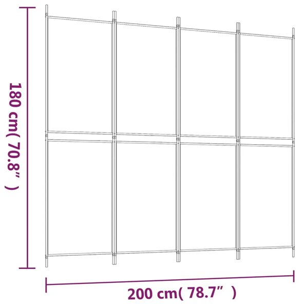 Paravan - Sobna pregrada s 4 panela bijela 200 x 180 cm od tkanine - Bijela 200 x 180 cm 1 1