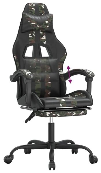 Gaming stolica s osloncem za noge crno-maskirna od umjetne kože - Crna i maskirna 1 Sa naslonom za noge Crna i maskirna