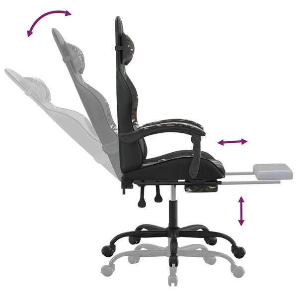 Gaming stolica s osloncem za noge crno-maskirna od umjetne kože - Crna i maskirna 1 Sa naslonom za noge Crna i maskirna