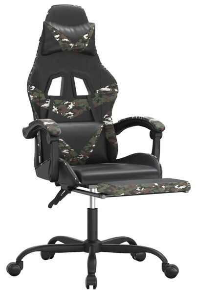 Okretna Gaming stolica s osloncem crno-maskirna od umjetne kože - Crna i maskirna 1 Sa naslonom za noge Crna i maskirna