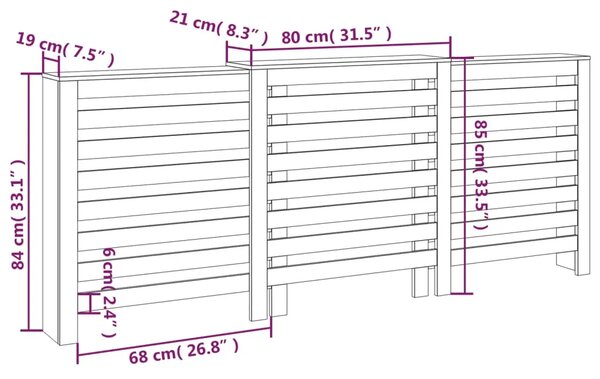 Maska za radijator - Pokrov za radijator bijeli 210x21x85 cm masivna borovina - Bijela 210 x 21 x 85 cm 1 Bijela