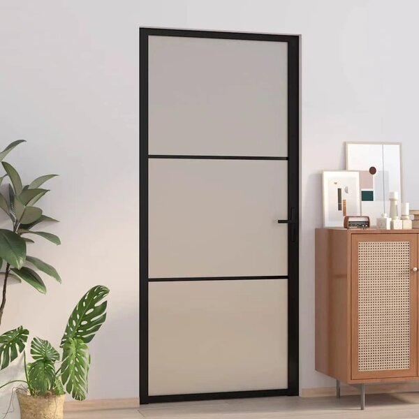 Unutarnja vrata 93 x 201 5 cm crna od mat stakla i aluminija - Crna i mutna 93 x 201.5 cm 1 2 vodoravne šipke
