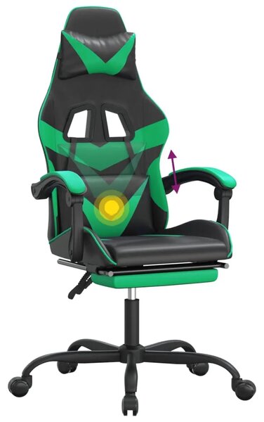 Okretna Gaming stolica s osloncem crno-zelena od umjetne kože - Crna i zelena 1 Sa naslonom za noge Crna i zelena