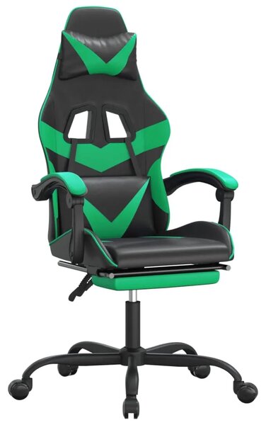 Okretna Gaming stolica s osloncem crno-zelena od umjetne kože - Crna i zelena 1 Sa naslonom za noge Crna i zelena