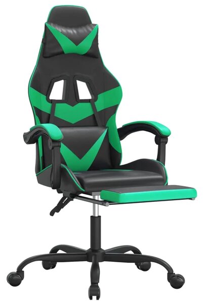Okretna Gaming stolica s osloncem crno-zelena od umjetne kože - Crna i zelena 1 Sa naslonom za noge Crna i zelena
