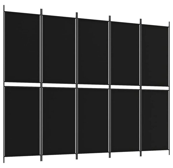 Paravan - Sobna pregrada s 5 panela crna 250x200 cm od tkanine - Crna 250 x 200 cm 1 1