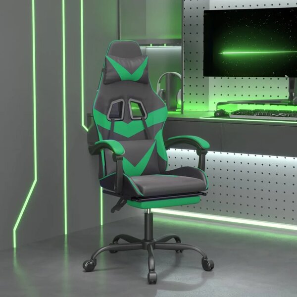 Okretna Gaming stolica s osloncem crno-zelena od umjetne kože - Crna i zelena 1 Sa naslonom za noge Crna i zelena