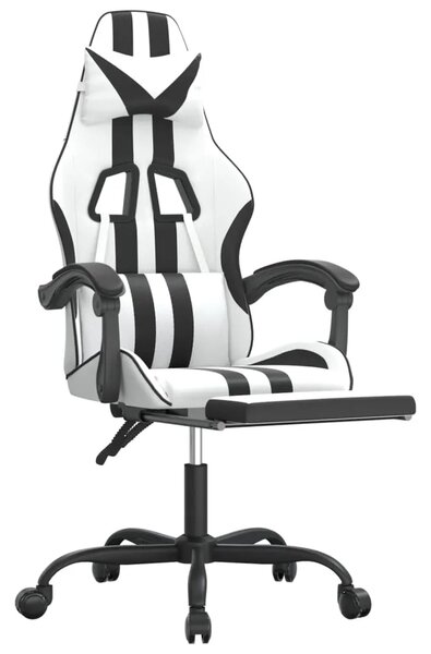 Okretna Gaming stolica s osloncem bijelo-crna od umjetne kože - Bijela i crna 1 Sa naslonom za noge Bijela i crna
