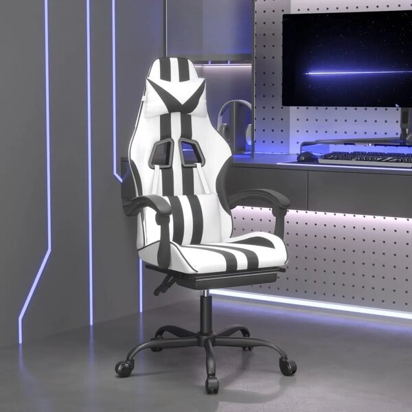 Okretna Gaming stolica s osloncem bijelo-crna od umjetne kože - Bijela i crna 1 Sa naslonom za noge Bijela i crna