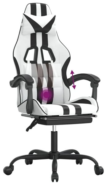 Okretna Gaming stolica s osloncem bijelo-crna od umjetne kože - Bijela i crna 1 Sa naslonom za noge Bijela i crna