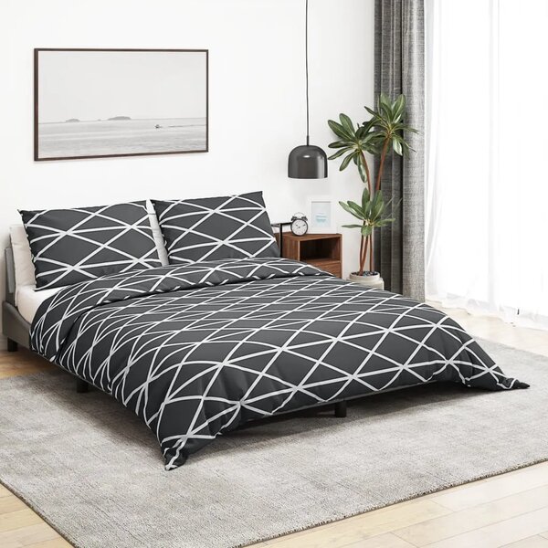 Set navlaka za poplun tamno sivo-bijeli 220x240 cm pamuk - tamnosiva i bijela 220 x 240 cm + 65 x 65 cm 1 1