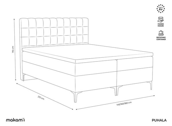 Zeleni boxspring krevet s prostorom za odlaganje 180x200 cm Puhala – Makamii