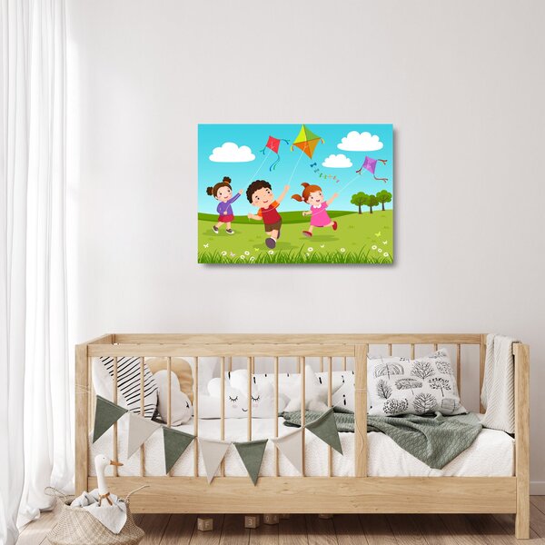 Staklena slika - Djeca puštaju zmaja (70x50 cm)