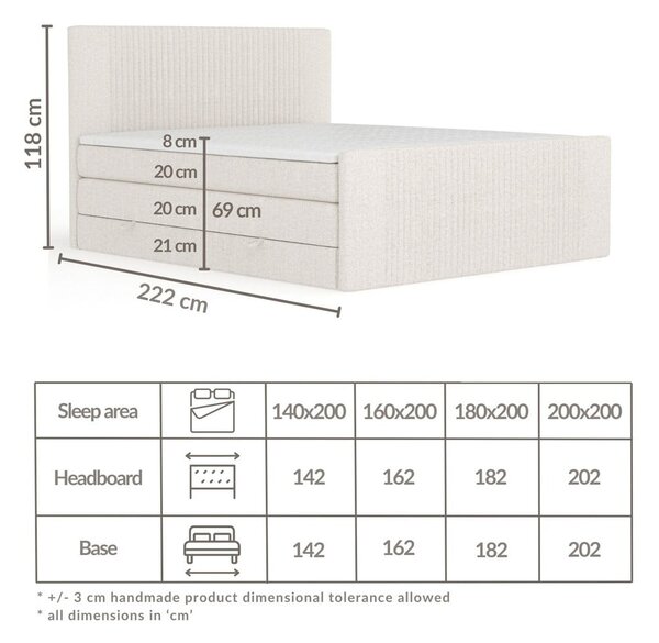 Bež boxspring krevet s prostorom za odlaganje 140x200 cm Bergamo – Maison de Rêve