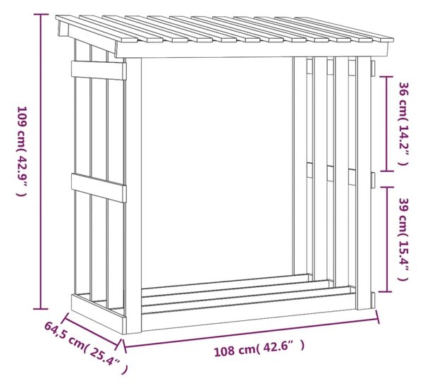 Stalak za drva za ogrjev 108x64 5x109 cm od masivne borovine - Prirodna 108 x 64.5 x 109 cm Prirodna 108 x 64.5 x 109 cm