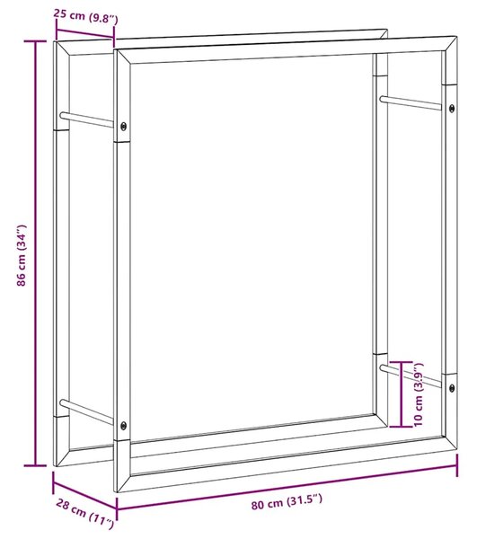 Stalak za drva za ogrjev mat crni 80x28x86 cm čelični - Crna 80 x 28 x 86 cm Crna 80 x 28 x 86 cm