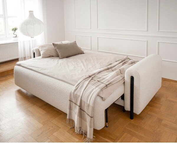 Sklopiva/s prostorom za odlaganje sofa od bouclé tkanine boje slonovače 244 cm Arcadova – ELTAP