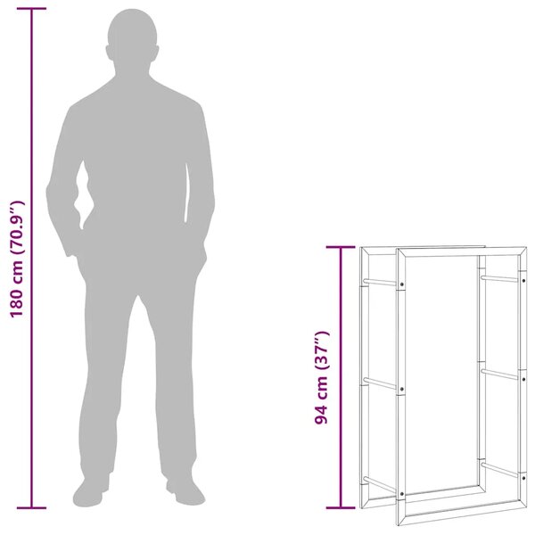 Stalak za drva za ogrjev mat crni 50x28x94 cm čelični - Crna 50 x 28 x 94 cm Crna 50 x 28 x 94 cm