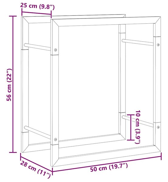 Stalak za drva za ogrjev mat crni 50x28x56 cm čelični - Crna 50 x 28 x 56 cm Crna 50 x 28 x 56 cm