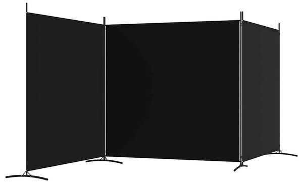 Paravan - Sobna pregrada s 3 panela crna 525x180 cm od tkanine - Crna 525 x 180 cm 1 1