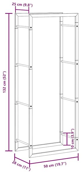Stalak za drva za ogrjev mat crni 50x28x132 cm čelični - Crna 50 x 28 x 132 cm Crna 50 x 28 x 132 cm