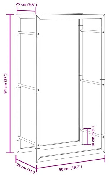 Stalak za drva za ogrjev mat crni 50x28x94 cm čelični - Crna 50 x 28 x 94 cm Crna 50 x 28 x 94 cm
