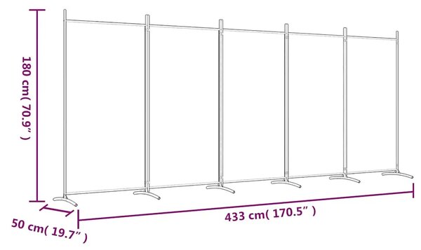 Paravan - Sobna pregrada s 5 panela crna 433x180 cm od tkanine - Crna 433 x 180 cm 1 1