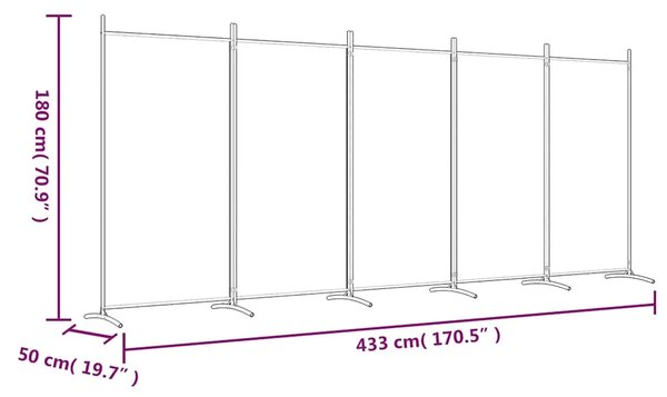 Paravan - Sobna pregrada s 5 panela bijela 433x180 cm od tkanine - Bijela 433 x 180 cm 1 1