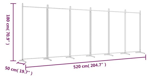 Paravan - Sobna pregrada s 6 panela bijela 520x180 cm od tkanine - Bijela 520 x 180 cm 1 1