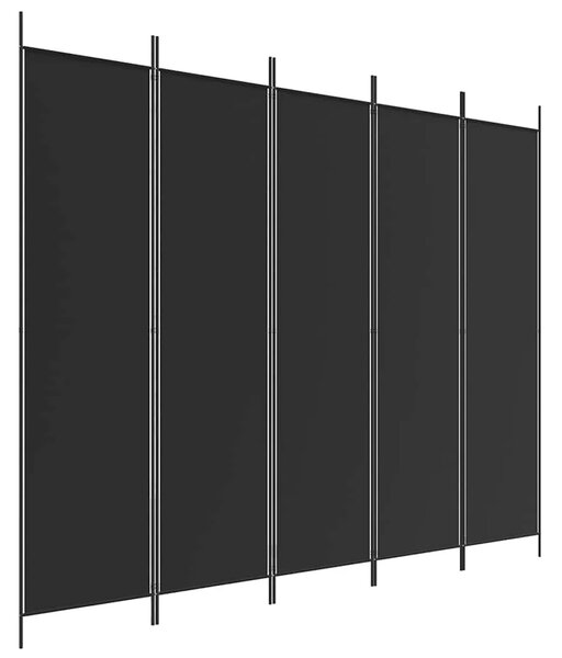 Paravan - Sobna pregrada s 5 panela crna 250x200 cm od tkanine - Crna 250 x 200 cm 1 1