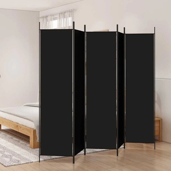 Paravan - Sobna pregrada s 5 panela crna 250x200 cm od tkanine - Crna 250 x 200 cm 1 1