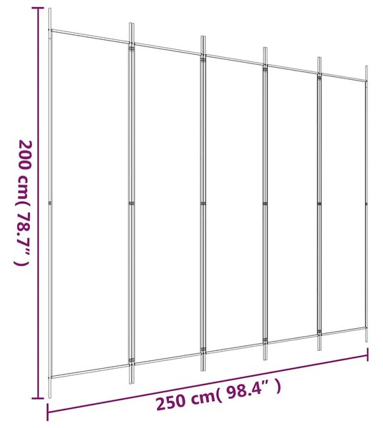 Paravan - Sobna pregrada s 5 panela crna 250x200 cm od tkanine - Crna 250 x 200 cm 1 1