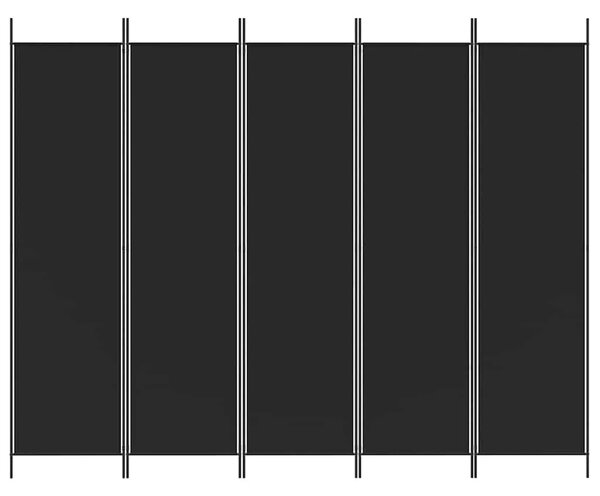 Paravan - Sobna pregrada s 5 panela crna 250x200 cm od tkanine - Crna 250 x 200 cm 1 1