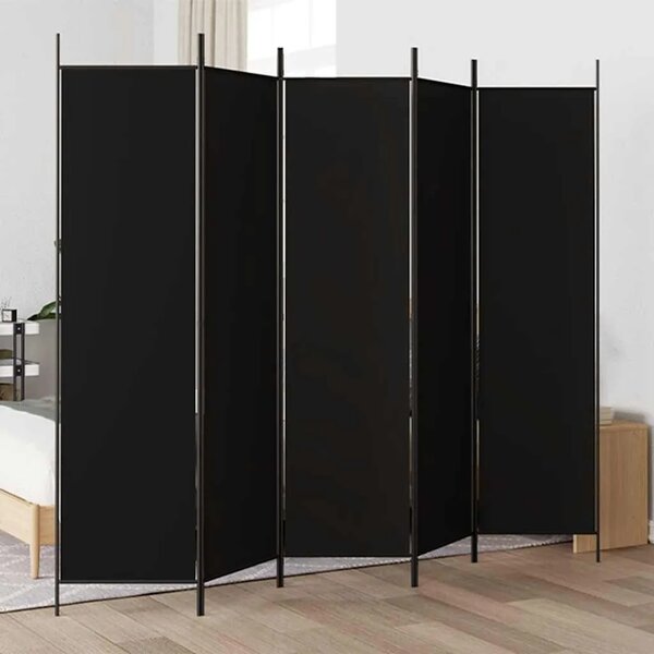 Paravan - Sobna pregrada s 5 panela crna 250x200 cm od tkanine - Crna 250 x 200 cm 1 1