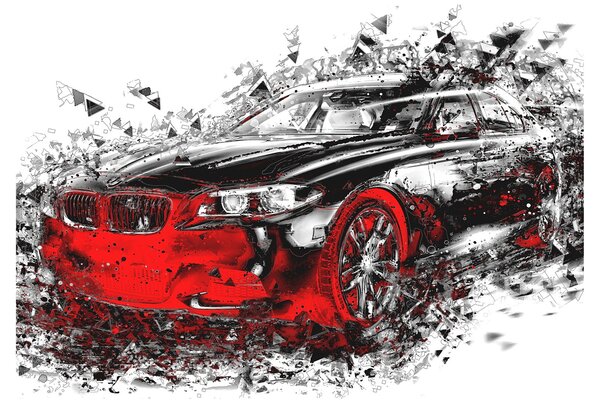 Staklena slika - Naslikani automobil u akciji (70x50 cm)