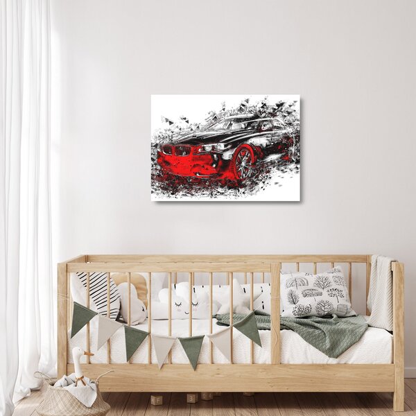 Staklena slika - Naslikani automobil u akciji (70x50 cm)
