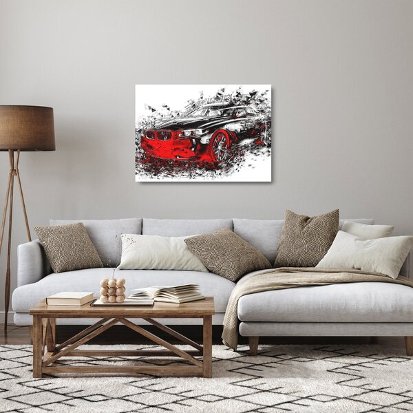 Staklena slika - Naslikani automobil u akciji (70x50 cm)