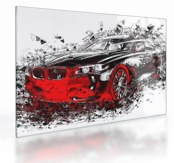 Staklena slika - Naslikani automobil u akciji (70x50 cm)