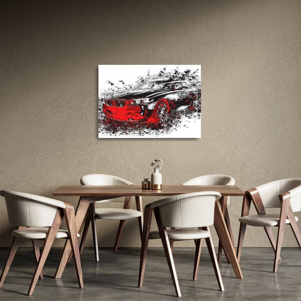Staklena slika - Naslikani automobil u akciji (70x50 cm)