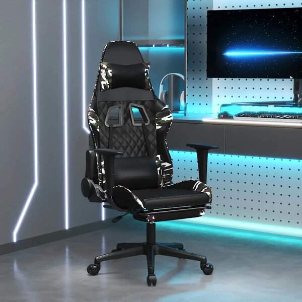 Masažna Gaming stolica s osloncem crno-maskirna od umjetne kože - Crna i maskirna 1 Sa naslonom za noge Crna i maskirna