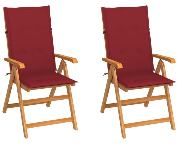 VidaXL Vrtne stolice s jastucima boje vina 2 kom od masivne tikovine