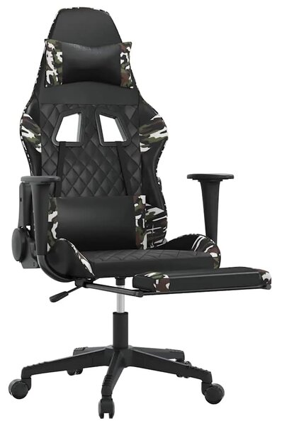 Masažna Gaming stolica s osloncem crno-maskirna od umjetne kože - Crna i maskirna 1 Sa naslonom za noge Crna i maskirna